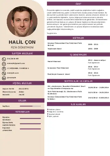 Fizik Öğretmeni CV Örnekleri cv indir